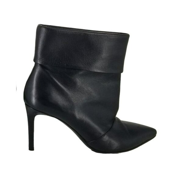 Saint Laurent Shoes - Saint Laurent Black Leather Stiletto Heel Ankle Booties Foldover Boots Point Toe